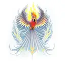 A firebird named phoenix is reborn from the program code tattoo design idea