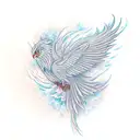 A firebird named phoenix is reborn from the program code tattoo design idea