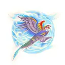 A firebird named phoenix is reborn from the program code tattoo design idea