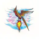 A firebird named phoenix is reborn from the program code tattoo design idea