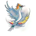 A firebird named phoenix is reborn from the program code tattoo design idea