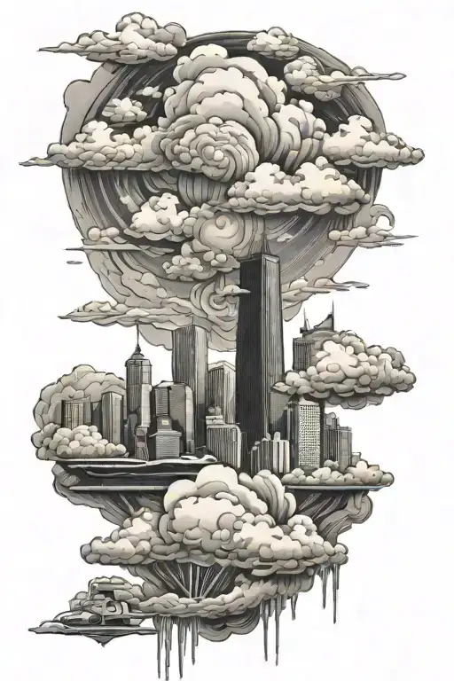 clouds with Chicago skyline  tattoo design idea