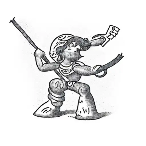 A small figure using a slingshot to take down a giant enemy, symbolizing the power of the underdog tattoo design idea