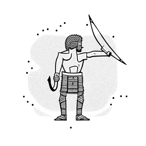 A minimalist depiction of David and Goliath facing off with a slingshot tattoo design idea