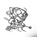 A small figure using a slingshot to take down a giant enemy, symbolizing the power of the underdog tattoo design idea