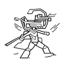 A small figure using a slingshot to take down a giant enemy, symbolizing the power of the underdog tattoo design idea