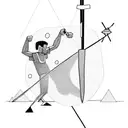 A minimalist depiction of David and Goliath facing off with a slingshot tattoo design idea