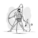 A minimalist depiction of David and Goliath facing off with a slingshot tattoo design idea