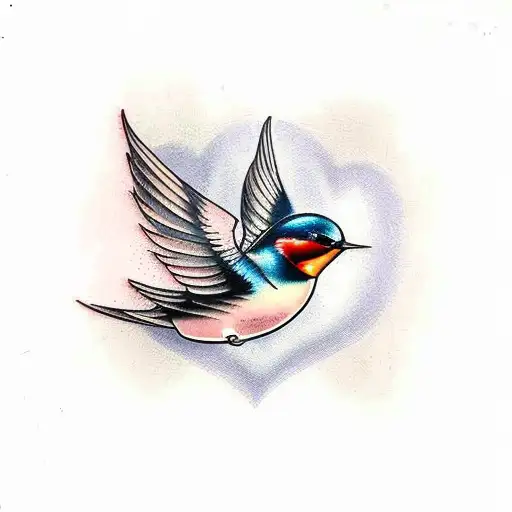 Swallow Bird with a heart and scroll  tattoo design idea