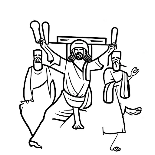the bible story of Jesus healing the paralytic, when his friends lowered him in the roof tattoo design idea