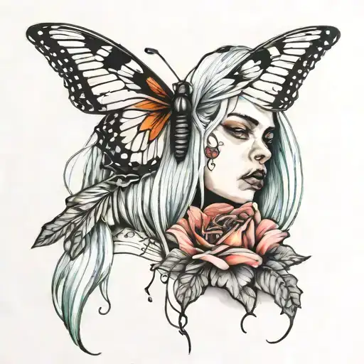billie eilish and poppy flower tattoo design idea