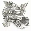 Old car racing date of birth and death on car  tattoo design idea