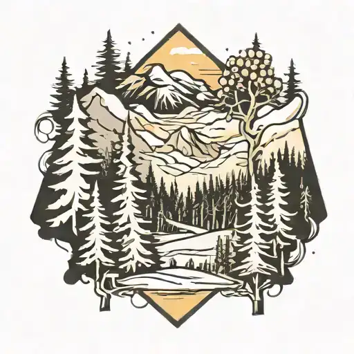 ski mountain trees tattoo design idea