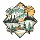 ski mountain trees tattoo design idea