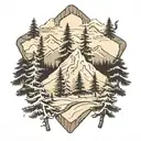 ski mountain trees tattoo design idea