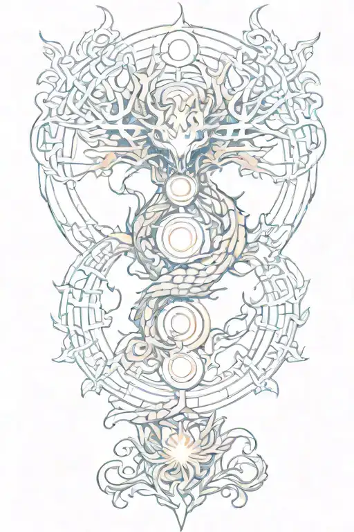poising tree dragon chakras radiating light tattoo design idea