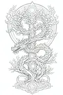 poising tree dragon chakras radiating light tattoo design idea