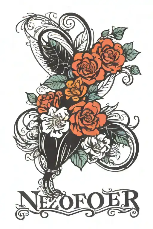 flower surrounded child name   tattoo design idea