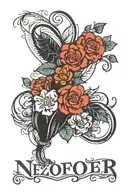 flower surrounded child name   tattoo design idea