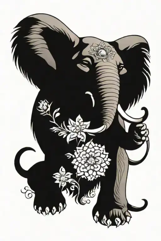 Lion, Elephant, Mandala, flowers tattoo design idea