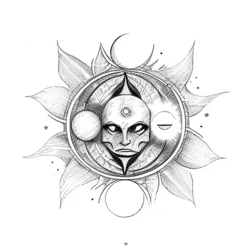 sun, moon, tarot cards, simple, black tattoo design idea