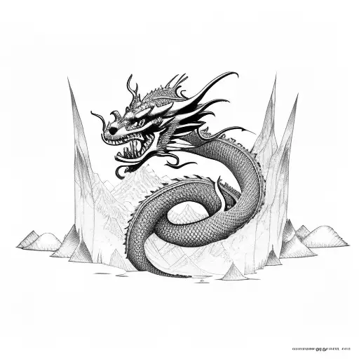Dragon around mountain  tattoo design idea
