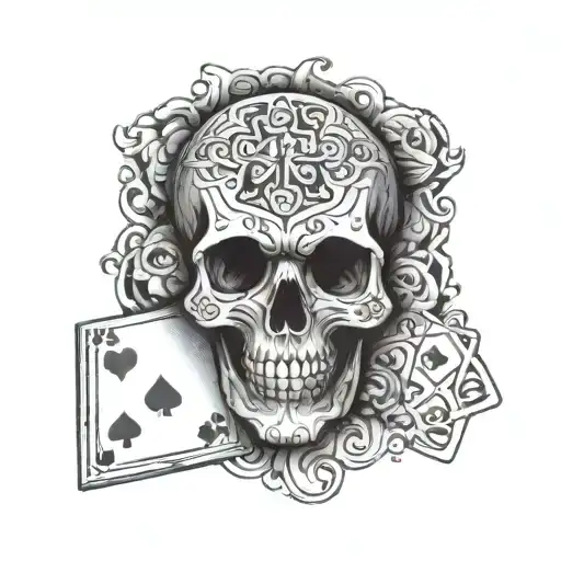 Dice cards skull tattoo design idea