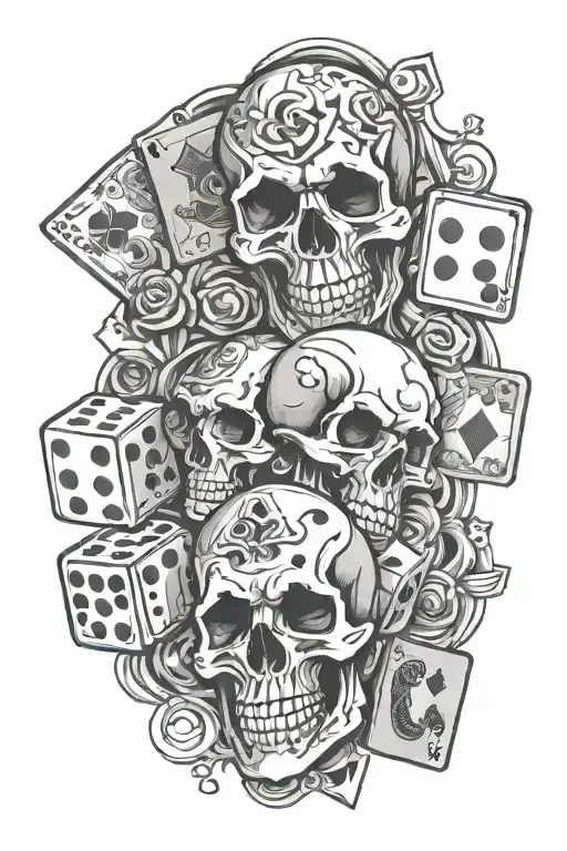 skulls cards dice tattoo design idea