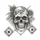 Dice cards skull tattoo design idea