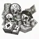 Skull money dice cards tattoo design idea
