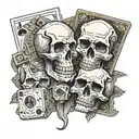 Skull money dice cards tattoo design idea