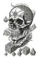 skull praying hands dice tattoo design idea
