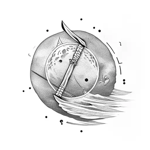 un katana avec en haut un croissant de lune tattoo design idea