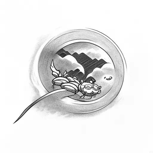 katana avec un croissant de lune tattoo design idea