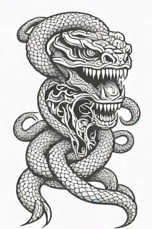 snake with demon mask tattoo design idea