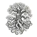 Tattoo Design, Nordic Design, Old Tree with an octopus, black and white tattoo design idea