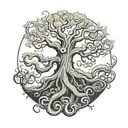 Tattoo Design, Nordic Design, Old Tree with an octopus, black and white tattoo design idea