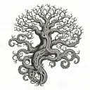 Tattoo Design, Nordic Design, Old Tree with an octopus, black and white tattoo design idea