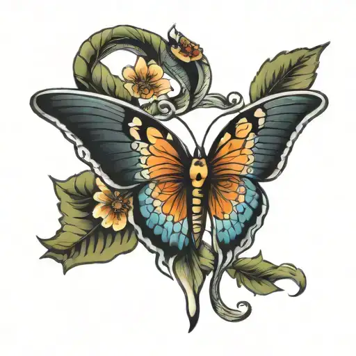snake head butterfly tattoo design idea