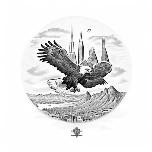 Combine the image of an eagle with the iconic landmarks of the Philippines in a blackwork style. tattoo design idea