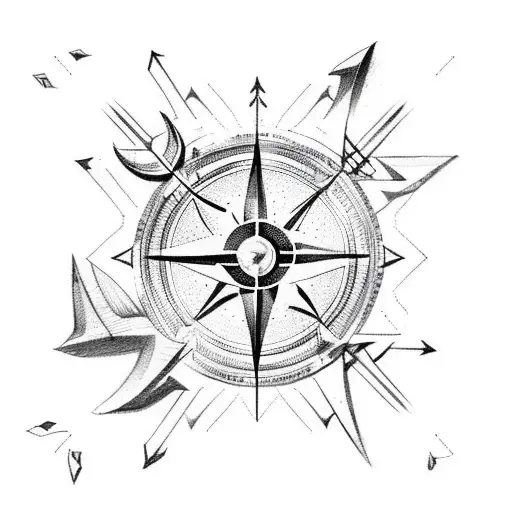 an arrow piercing thru compass wirh number 23 in Background tattoo design idea