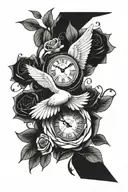 clock rose dove flying tattoo design idea