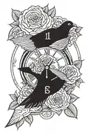 clock rose dove tattoo design idea