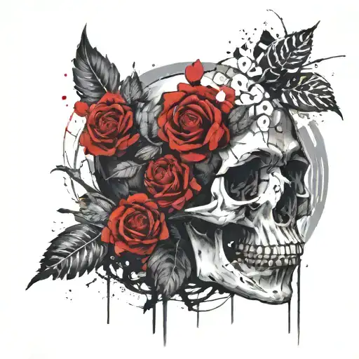 Skull surrounded by roses tattoo design idea