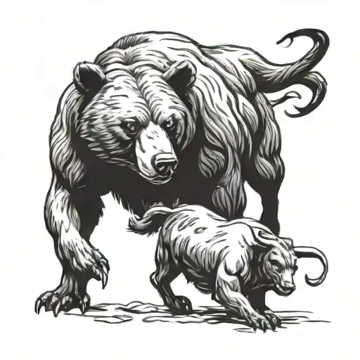 A bear and a bull engaged in a fierce battle symbolizing the ups and downs of the Forex market tattoo design idea