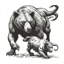 A bear and a bull engaged in a fierce battle symbolizing the ups and downs of the Forex market tattoo design idea