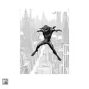 miles morales falling from the building, "its a leap of faith" in the top and in the bottom the skyline of a city tattoo design idea