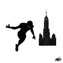 miles morales falling from the building, "its a leap of faith" in the top and in the bottom the skyline of a city tattoo design idea