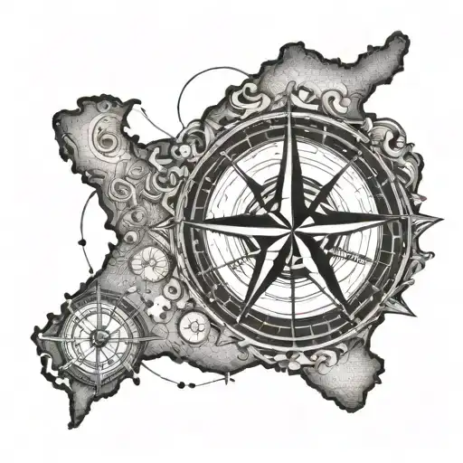 outer banks map outline with compass rose intertwined tattoo design idea