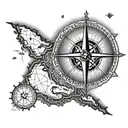 outer banks map outline with compass rose intertwined tattoo design idea